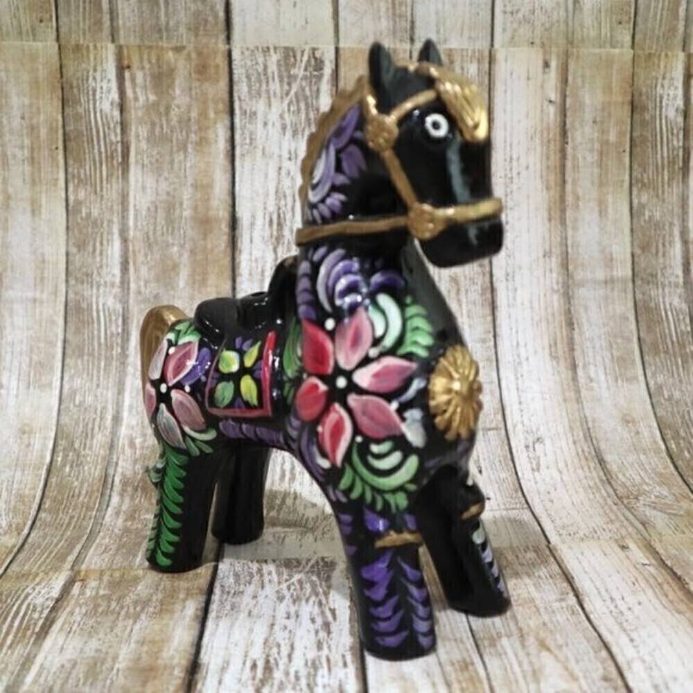 Ceramic Horse Hand Painted‎ Floral Design made in Peru 7.5" Tall
